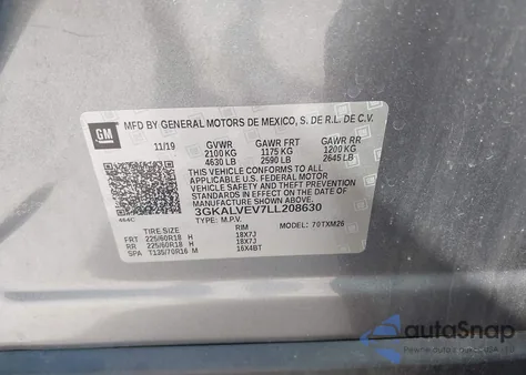 2020 GMC Terrain Awd Slt z USA, uszkodzony, nr VIN 3GKALVEV7LL208630